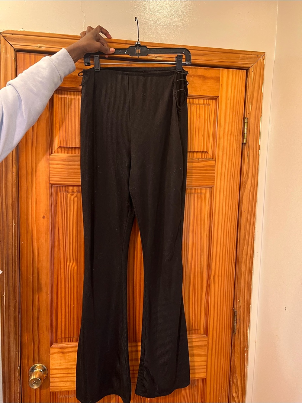 SHEIN Black Ribbed Flare Leg Pants